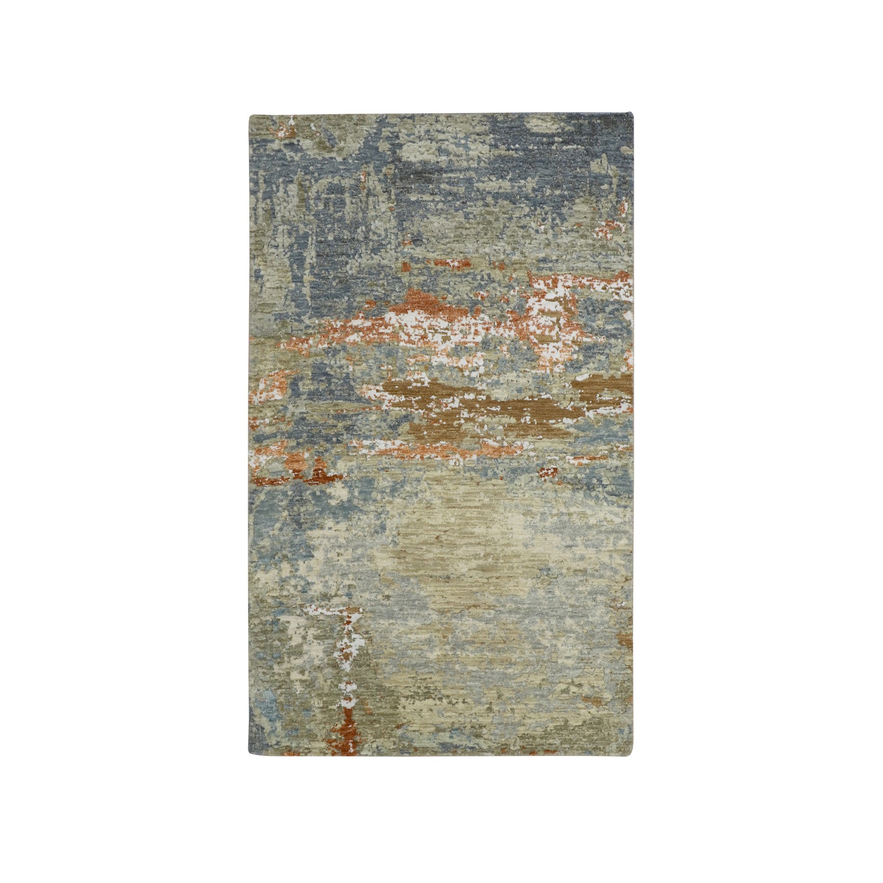 Shades of Brown with Gray, Abstract with Galaxy Design, Persian Knot, 100% Wool, Hand Knotted, Densely Woven, Oriental Rug